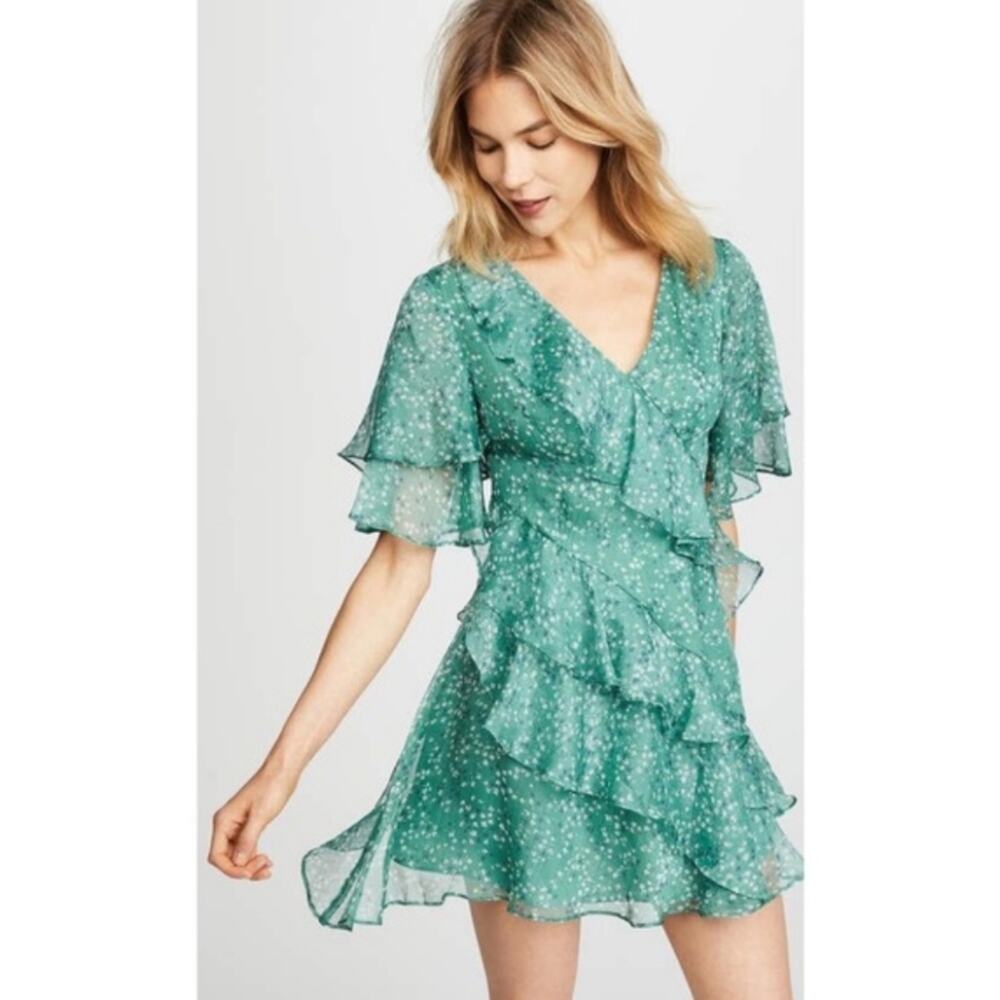 Keepsake The Label Genesis Mint Green Floral Ruffle Mini Dress Women Large